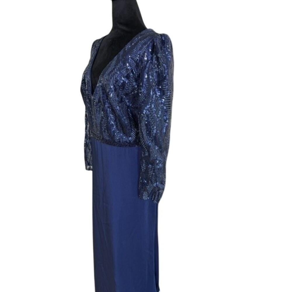 Mac Duggal Gown Maxi Dress Sequin Blue SZ18 Autumn Wedding Special Event Party - Picture 3 of 11